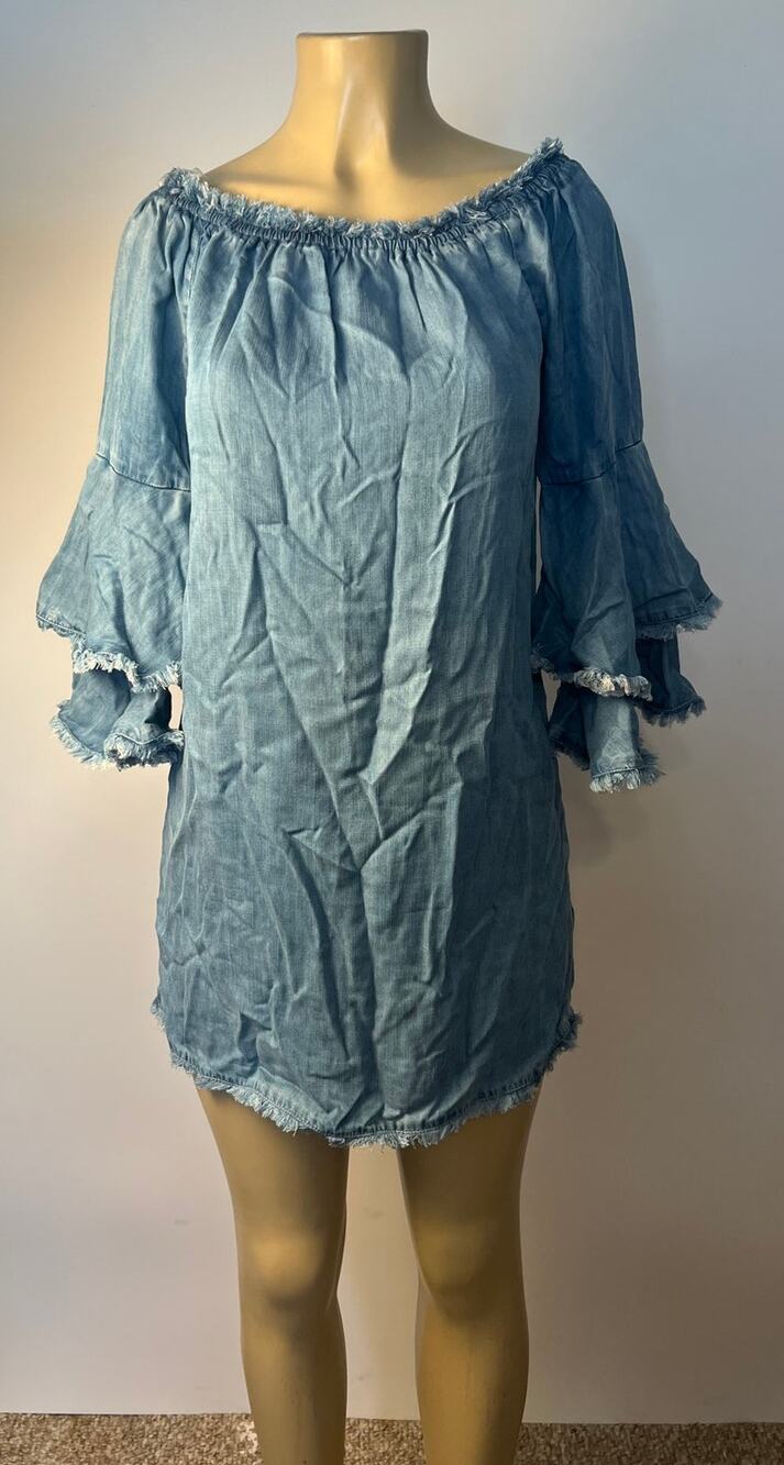 Boston Proper Jean Dress with Ruffled Sleeves Size XS